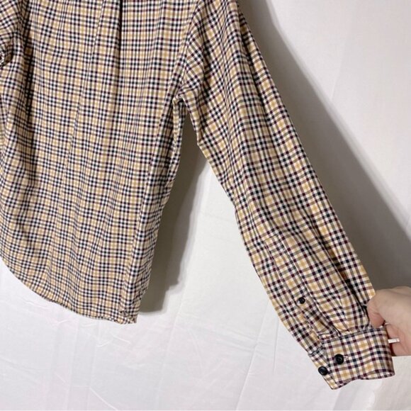 Eddie Bauer Yellow Burgundy Plaid Cotton Long Sleeve Relaxed Fit Button Up Top M - Picture 10 of 15